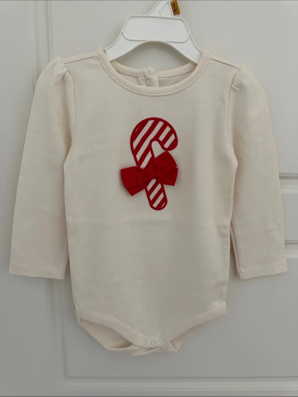 NWOT Gymboree Cream Long-Sleeve One-Piece with Red Candy Cane